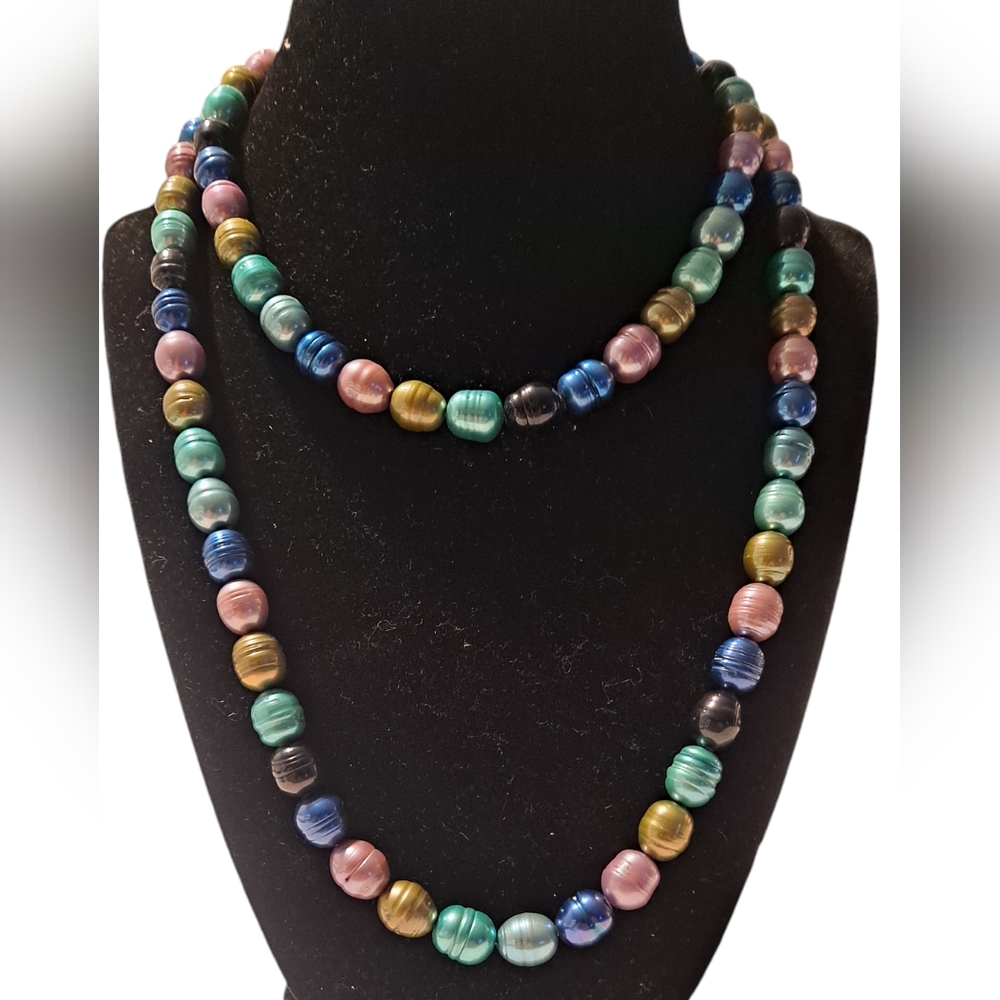 Honora Multi Color Cultured Pearl Necklace 36" Long Sterling Silver Clasp